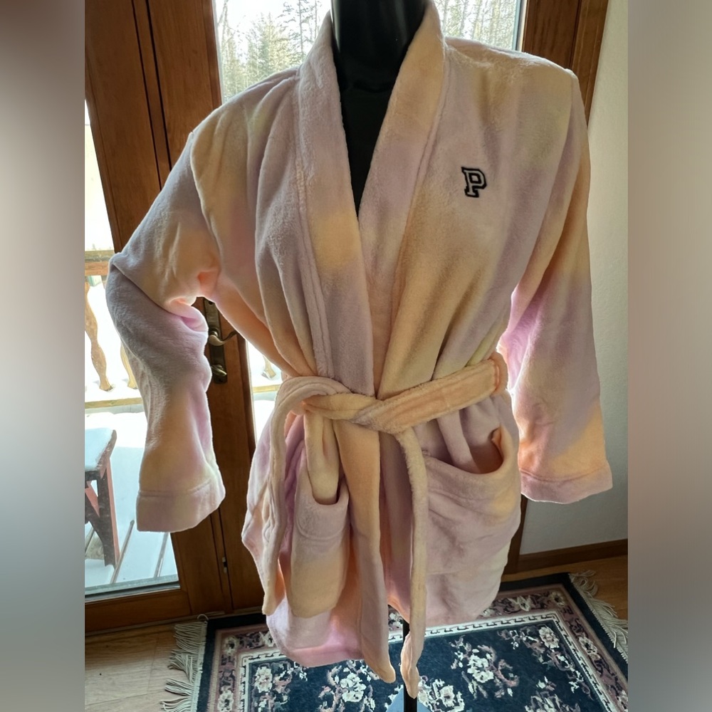Victoria's Secret Pink Robe Tie Dye Med/Large Pastel Pockets NWT Purple Orange